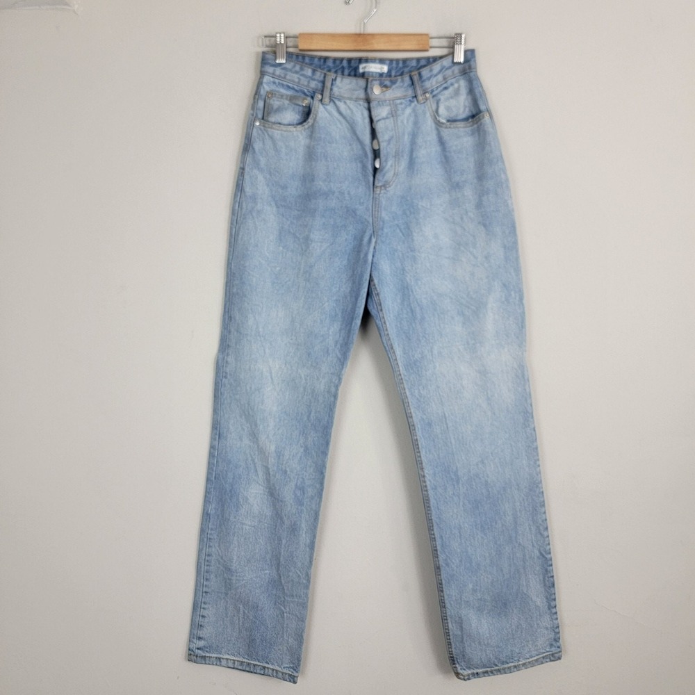 Avec Les Filles Jeans Women 30 Blue Denim Straight Light Wash Button Fly Hi Rise